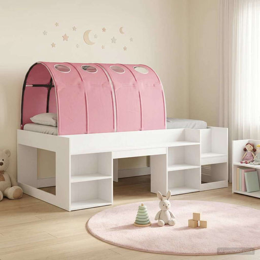 Letto con Tunnel 3 pz Bianco e Rosa Legno ingegnerizzato | homemem39