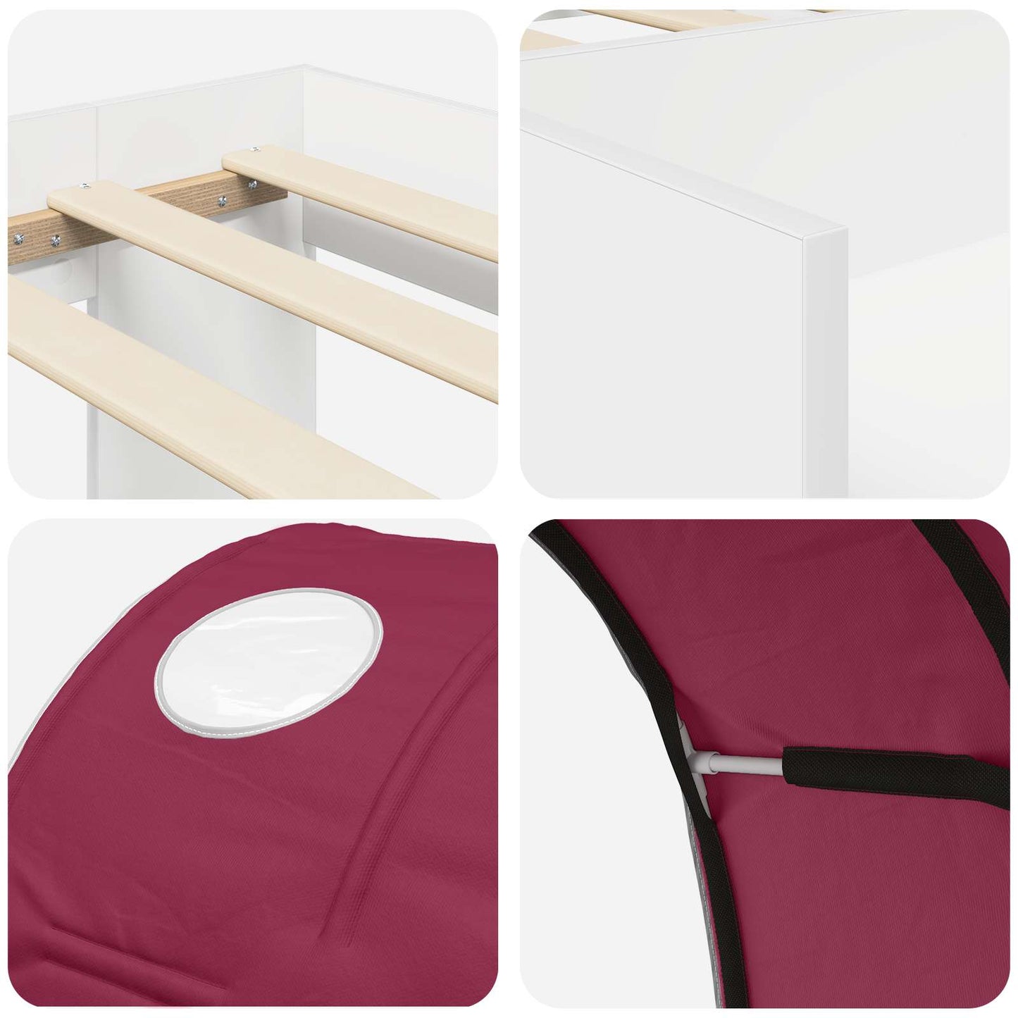 Letto con Tunnel 3 pz Bianco e Rosso Legno ingegnerizzato | homemem39
