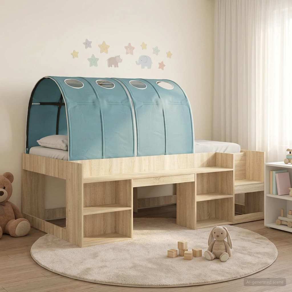 Letto con Tunnel con lo scaffale 3 pz Sonoma e Azzurro Chiaro | homemem39