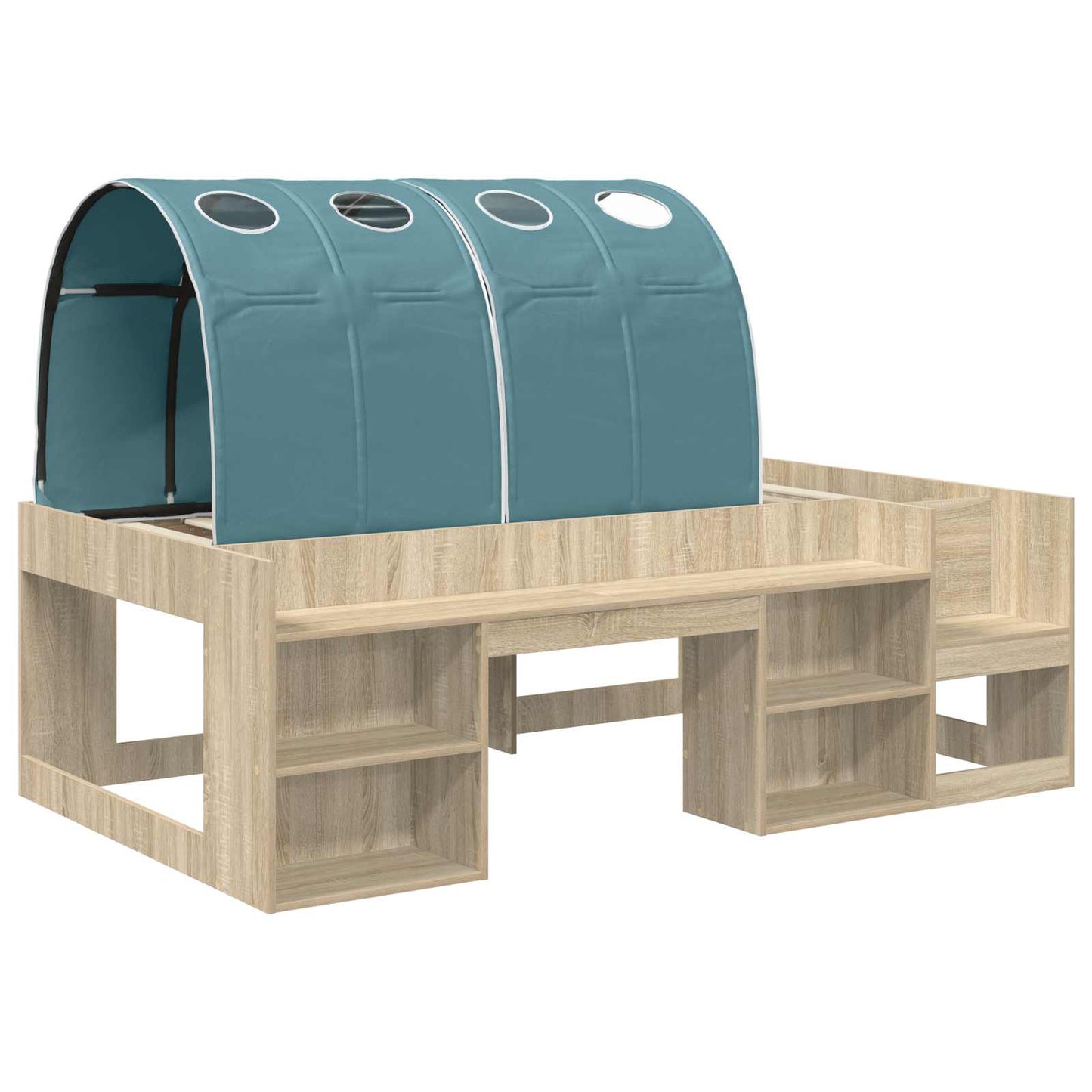 Letto con Tunnel con lo scaffale 3 pz Sonoma e Azzurro Chiaro | homemem39