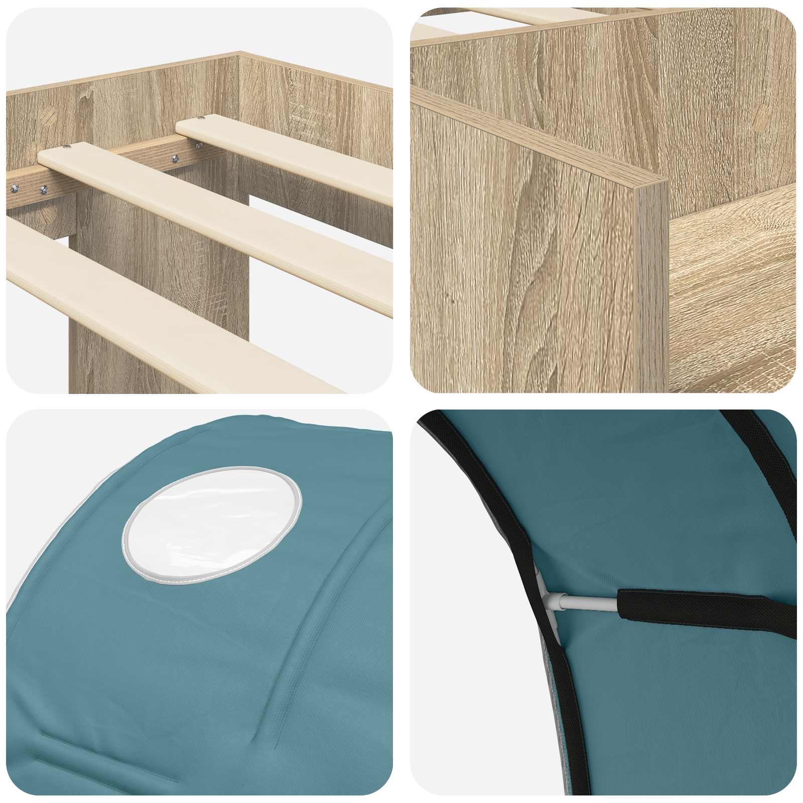 Letto alto per bambini con storage 3 pz Rovere Sonoma e Azzurro | homemem39