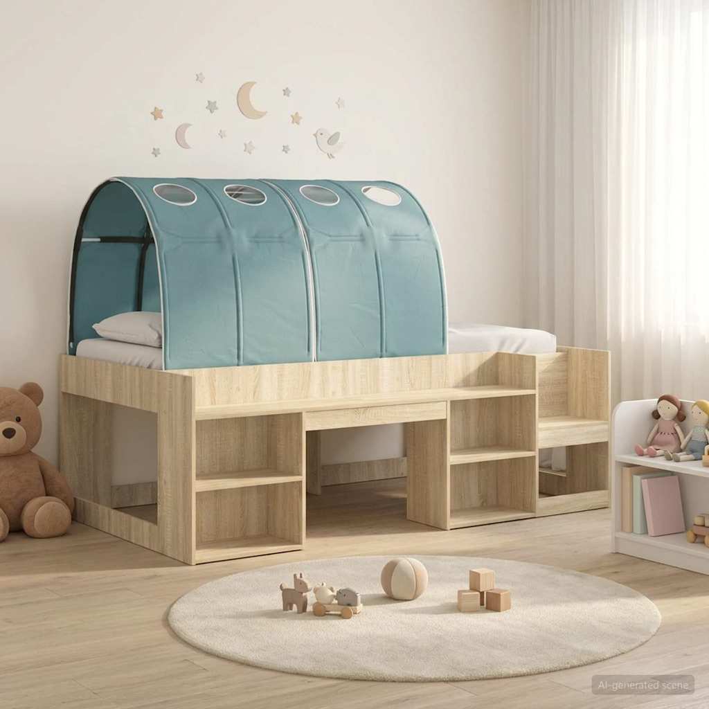 Letto alto per bambini con storage 3 pz Rovere Sonoma e Azzurro | homemem39