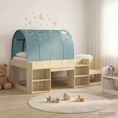 Letto alto per bambini con storage 3 pz Rovere Sonoma e Azzurro | homemem39