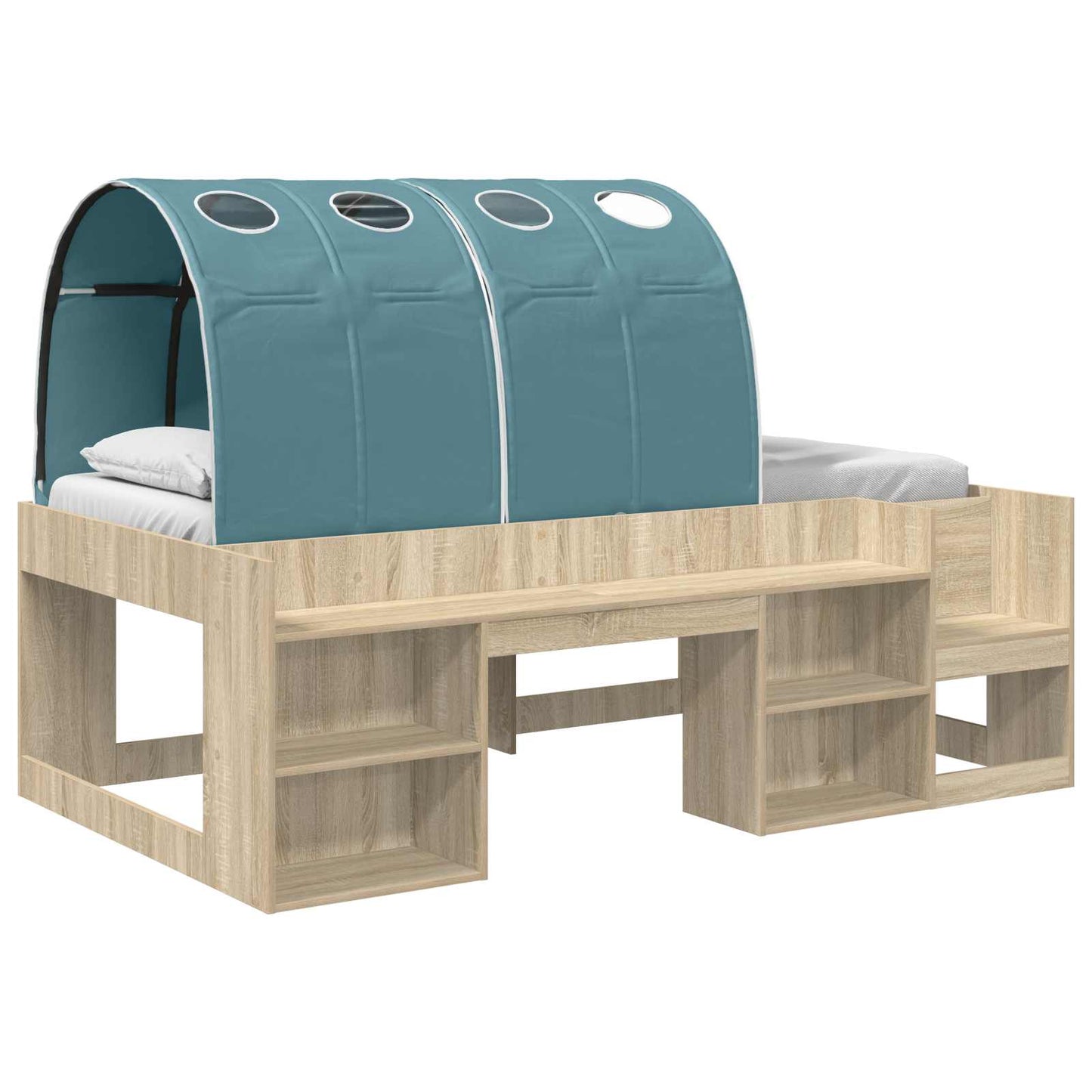 Letto alto per bambini con storage 3 pz Rovere Sonoma e Azzurro | homemem39