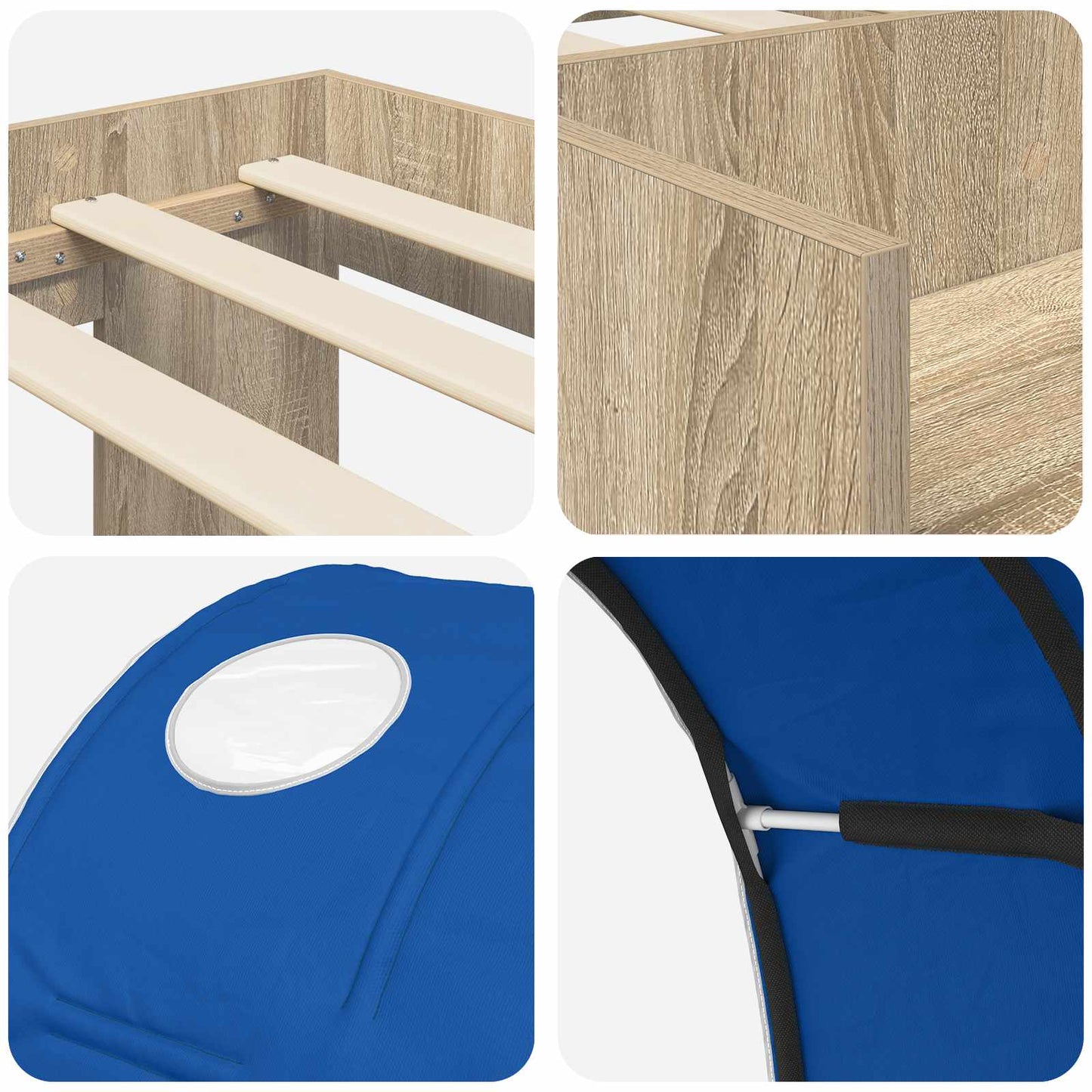 Letto alto per bambini con storage Rovere Sonoma e Blu | homemem39