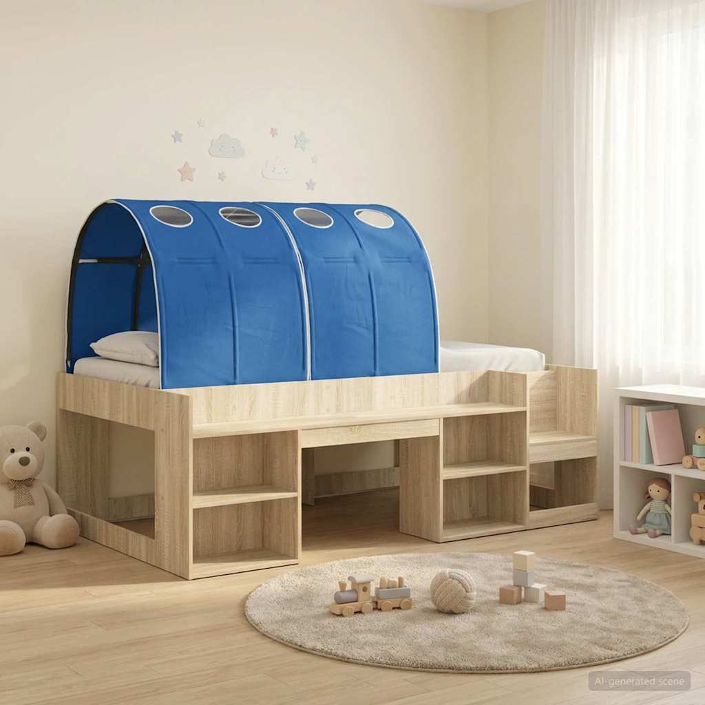 Letto alto per bambini con storage Rovere Sonoma e Blu | homemem39