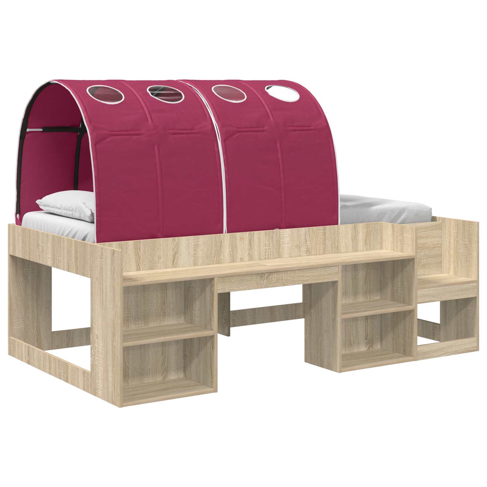 Letto alto per bambini con storage 3 pz Rovere Sonoma e Rosso | homemem39