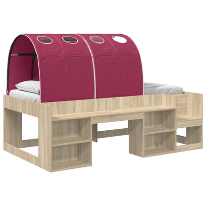 Letto alto per bambini con storage 3 pz Rovere Sonoma e Rosso | homemem39