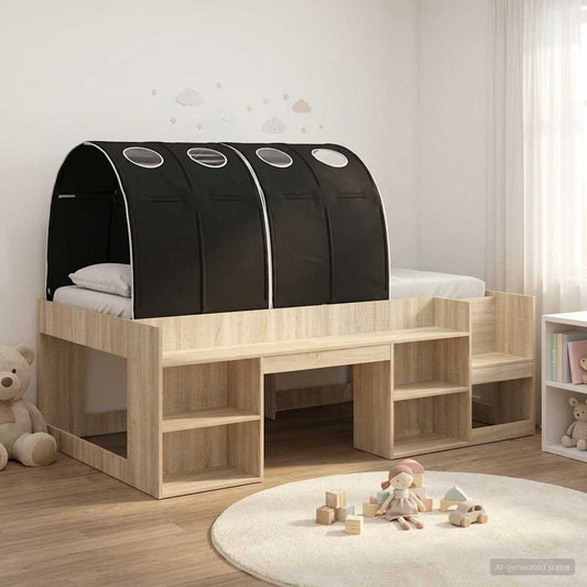 Letto alto per bambini con storage 3 pz Rovere Sonoma e Nero | homemem39