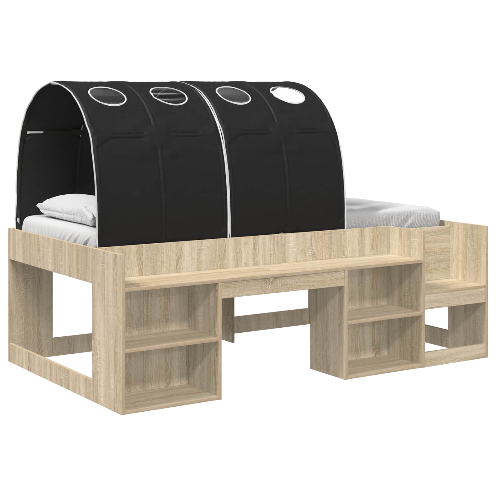 Letto alto per bambini con storage 3 pz Rovere Sonoma e Nero | homemem39