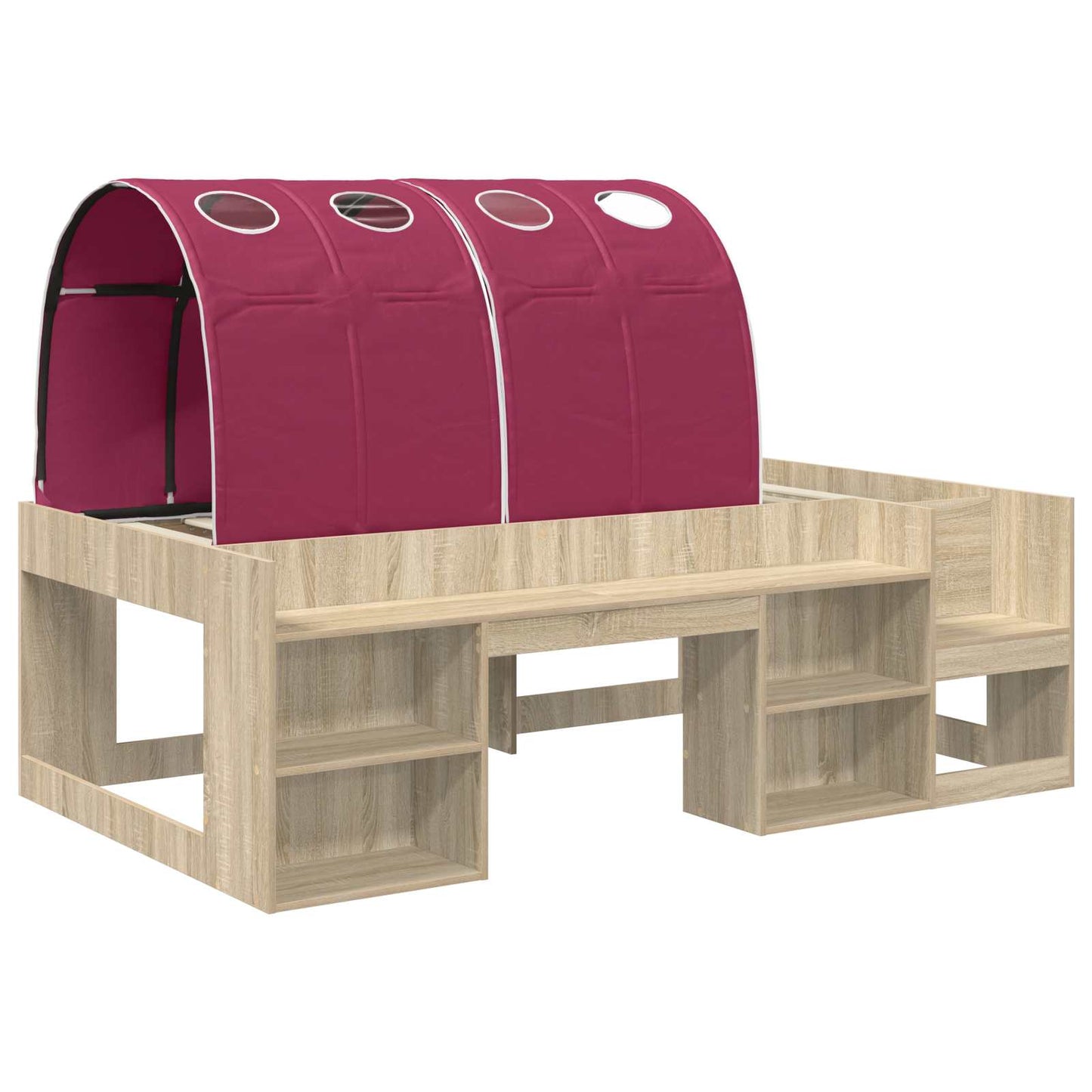 Letto con Tunnel con lo scaffale 3 pz Rovere Sonoma e Rosso | homemem39