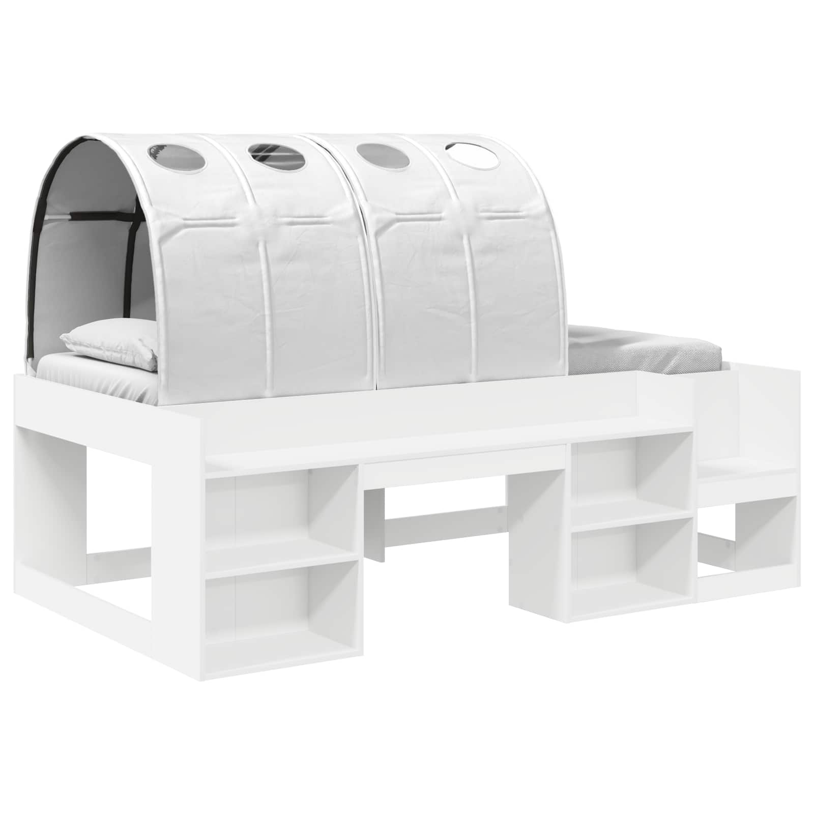 Letto con Tunnel con lo scaffale 3 pz Bianco Legno multistrato | homemem39
