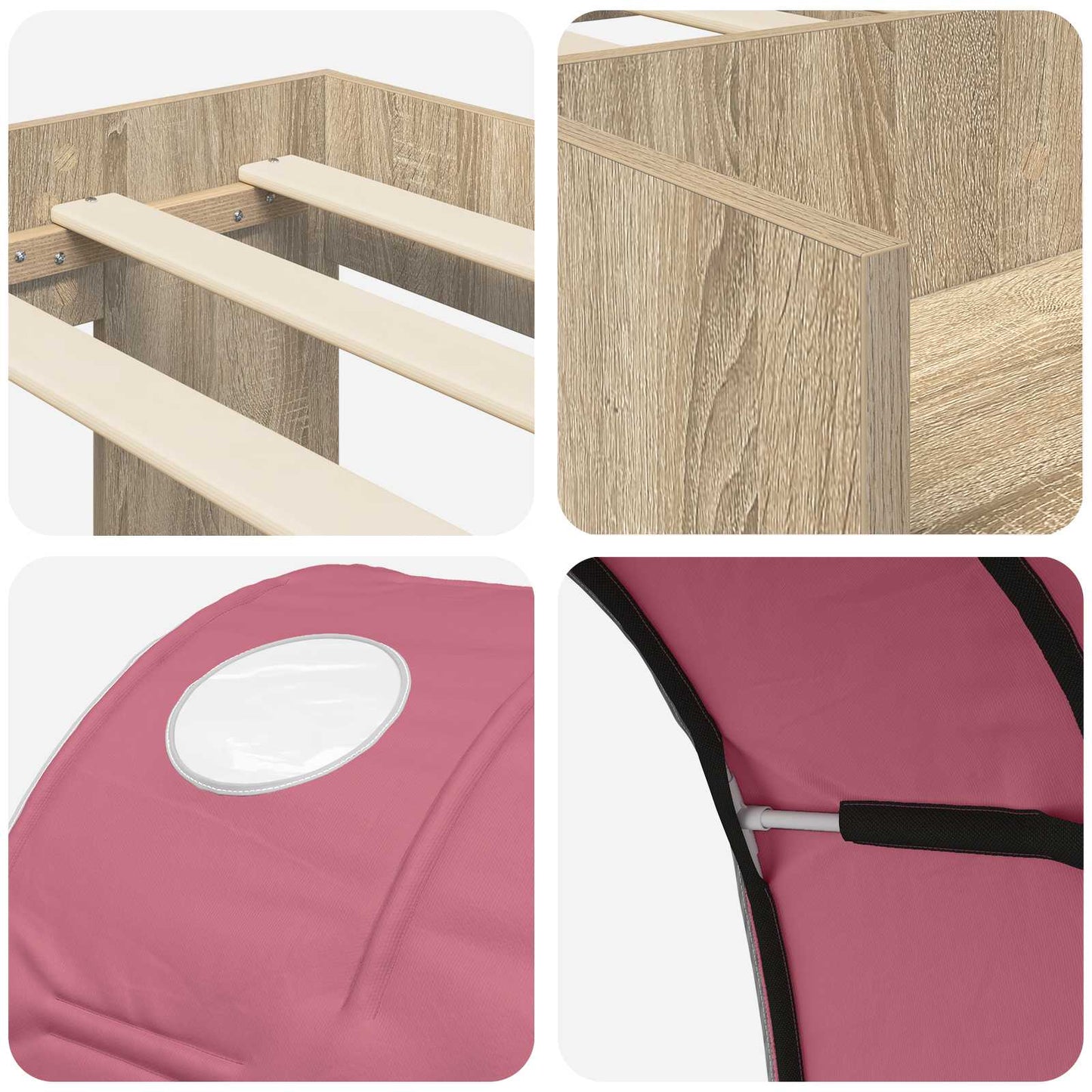 Letto con Tunnel 3 pz Rovere Sonoma e Rosa Legno multistrato | homemem39