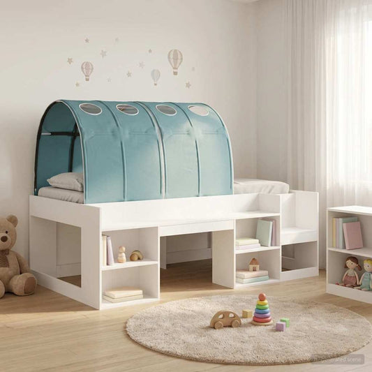 Letto con Tunnel 3 pz Bianco e azzurro Legno ingegnerizzato