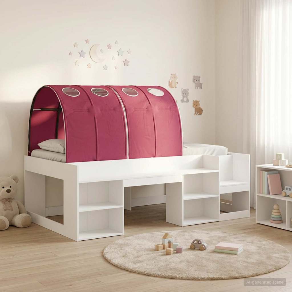 Letto con Tunnel 3 pz Bianco e Rosso Legno multistrato