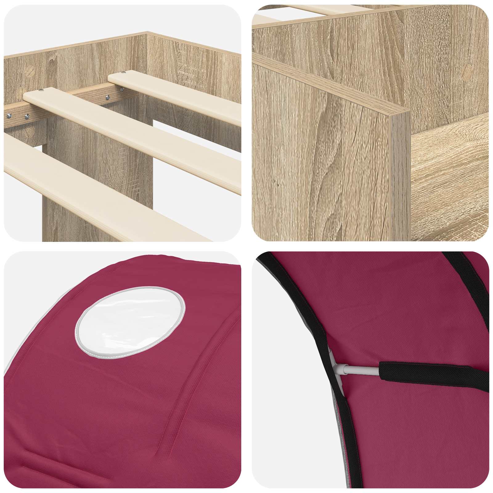 Letto con Tunnel 3 pz Rovere Sonoma e Rosso Legno multistrato | homemem39