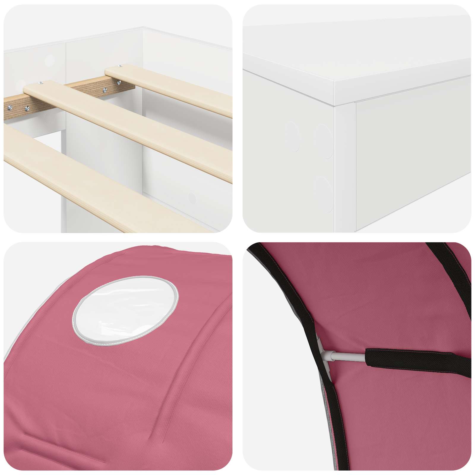 Letto con Tunnel 3 pz Bianco e Rosa Legno multistrato | homemem39