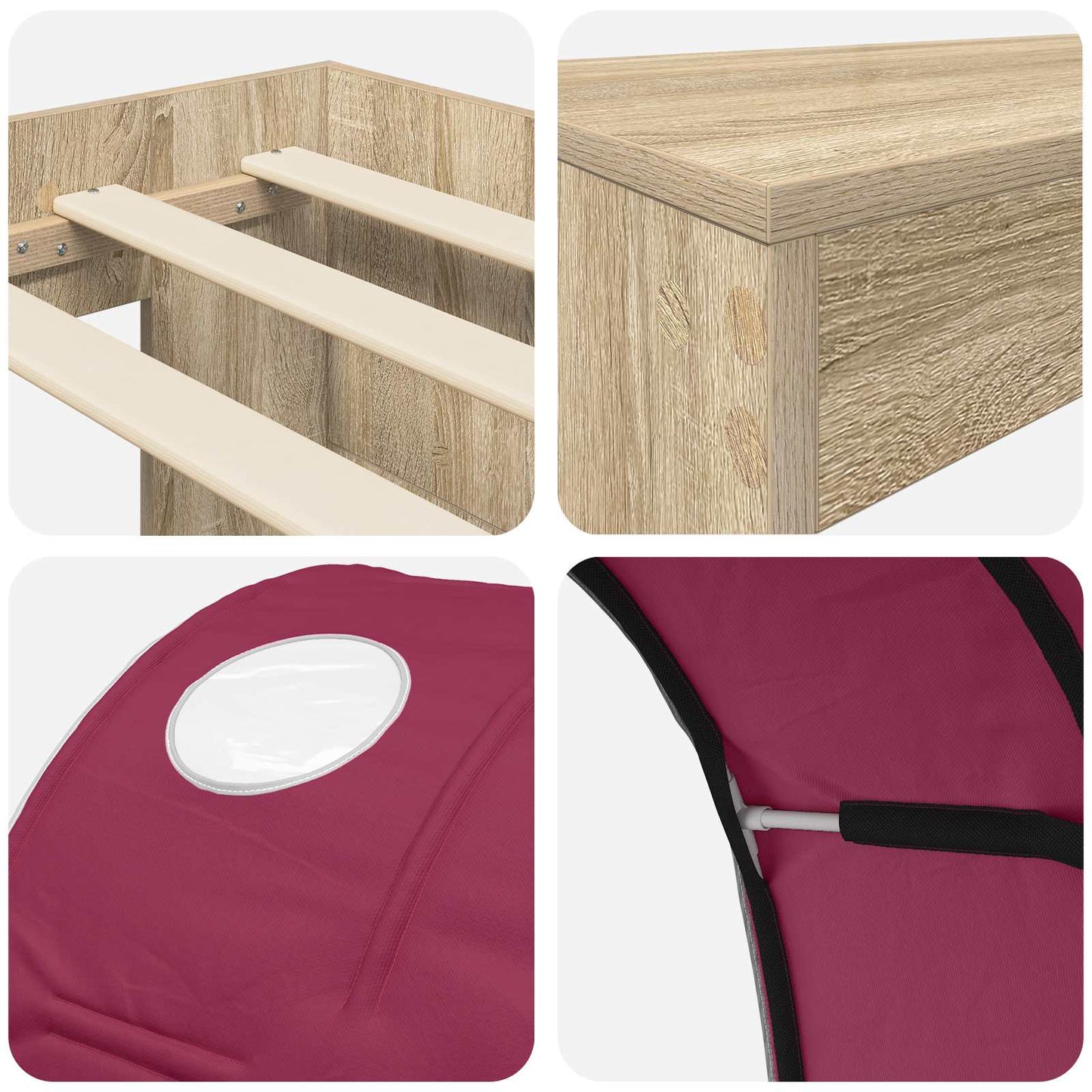 Letto con Tunnel 3 pz Rovere Artigianale e Rosso | homemem39