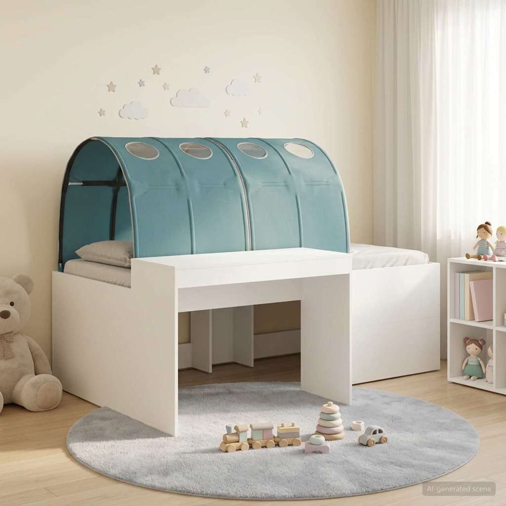 Letto alto per bambini con scrivania 3 pz Bianco e azzurro | homemem39
