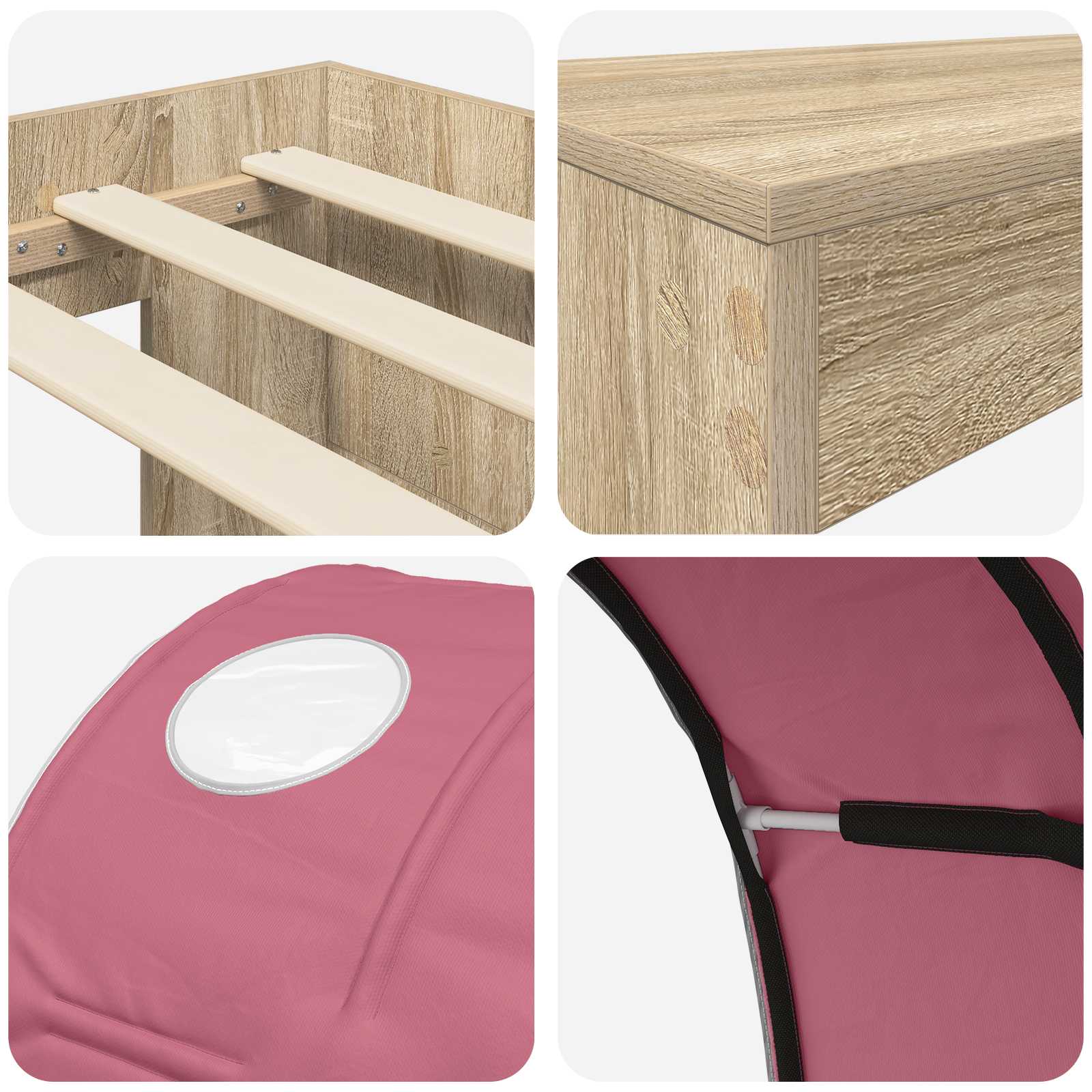 Letto alto per bambini con scrivania 3 pz Rovere Sonoma e Rosa | homemem39