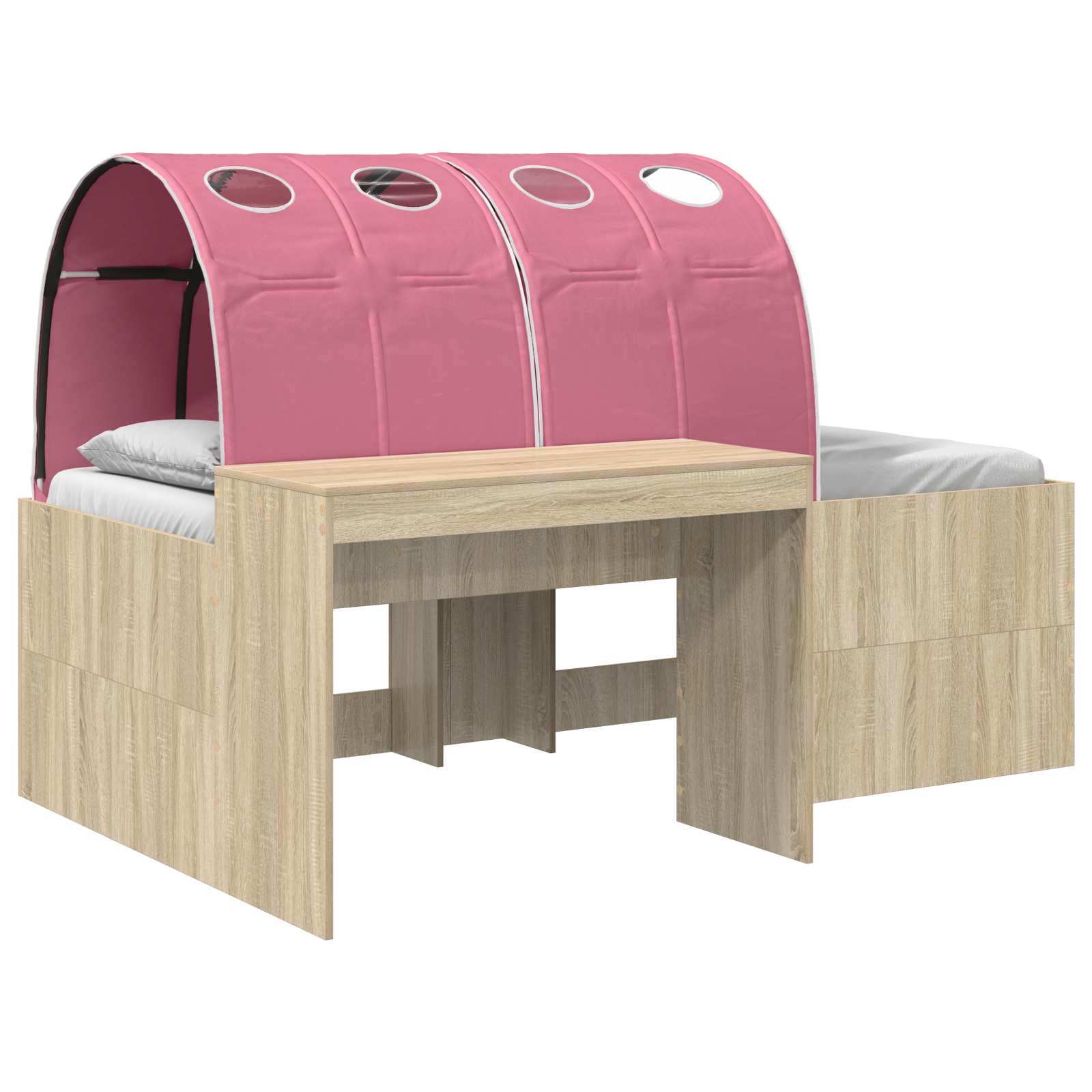 Letto alto per bambini con scrivania 3 pz Rovere Sonoma e Rosa | homemem39