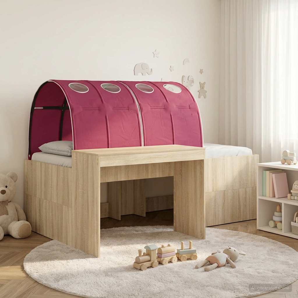 Letto alto per bambini con scrivania 3 pz Rovere Sonoma e Rosso | homemem39