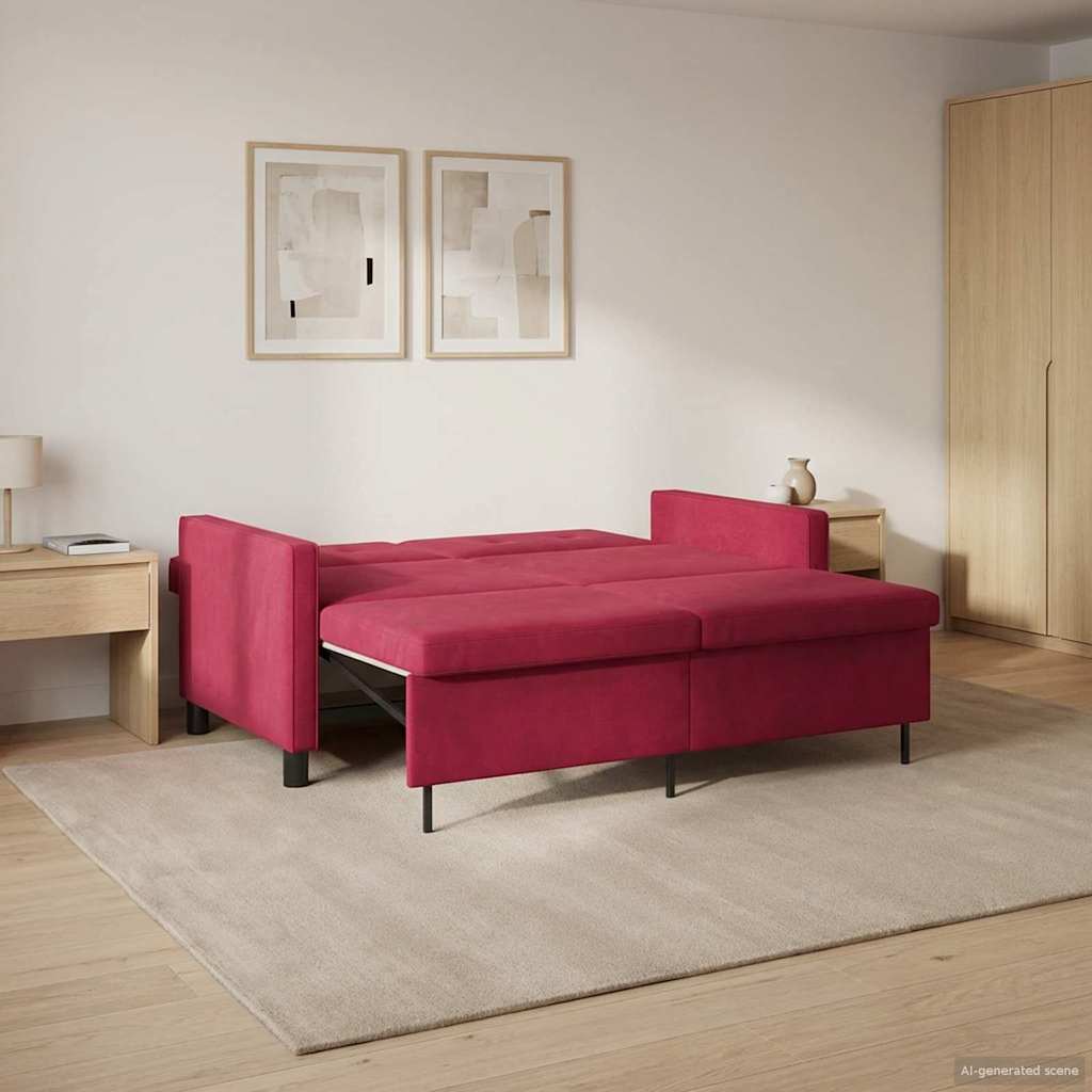 Divano letto Rosso Vino Tessuto | homemem39