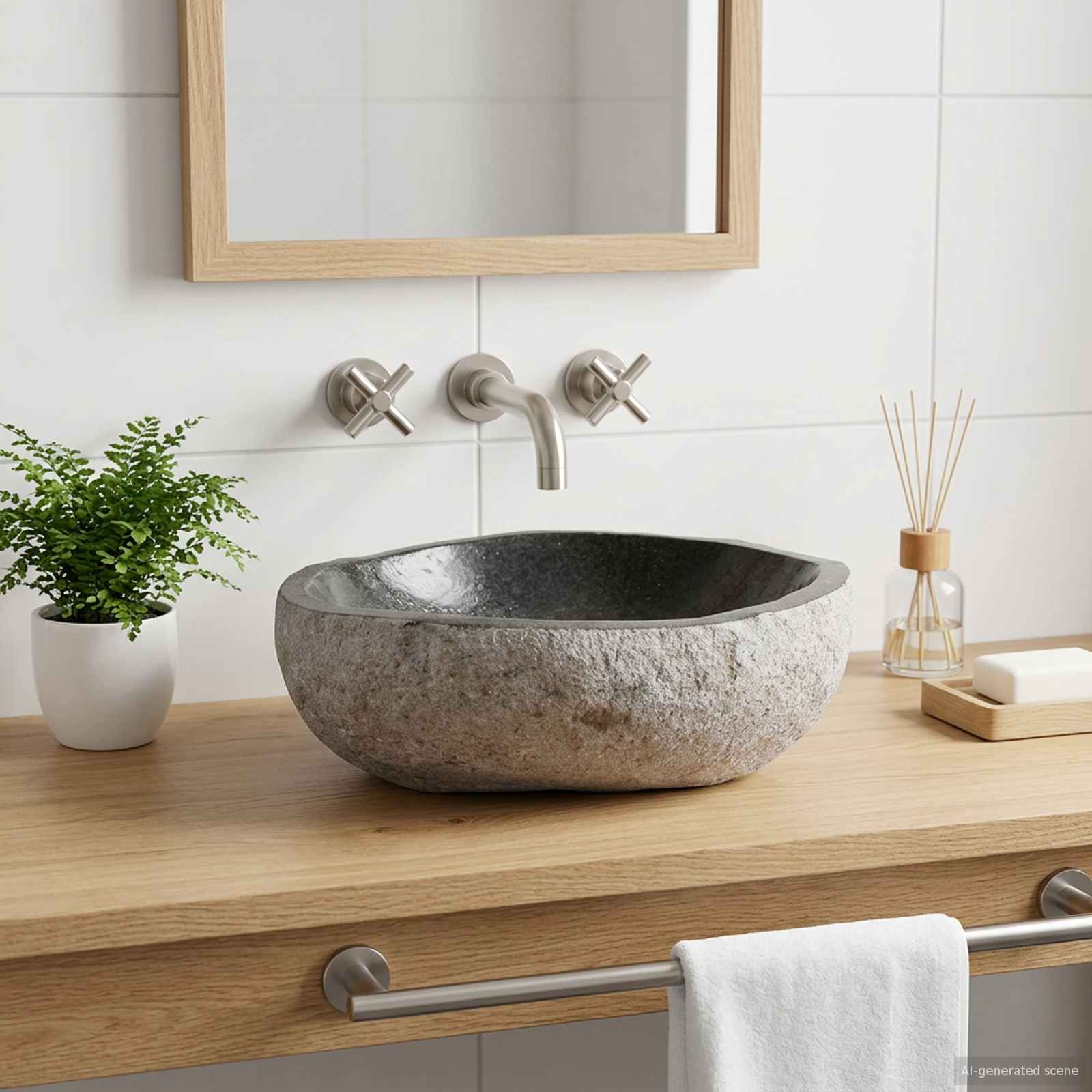 Lavabo Ovale Grigio (32-37) x (27-30) x 12 cm Pietra di Fiume | homemem39