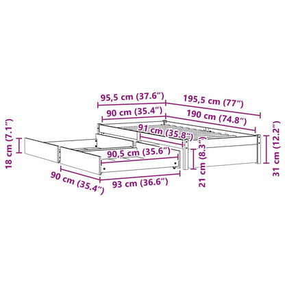 Struttura del letto 3 pcs Marrone cerato Legno di pino | homemem39