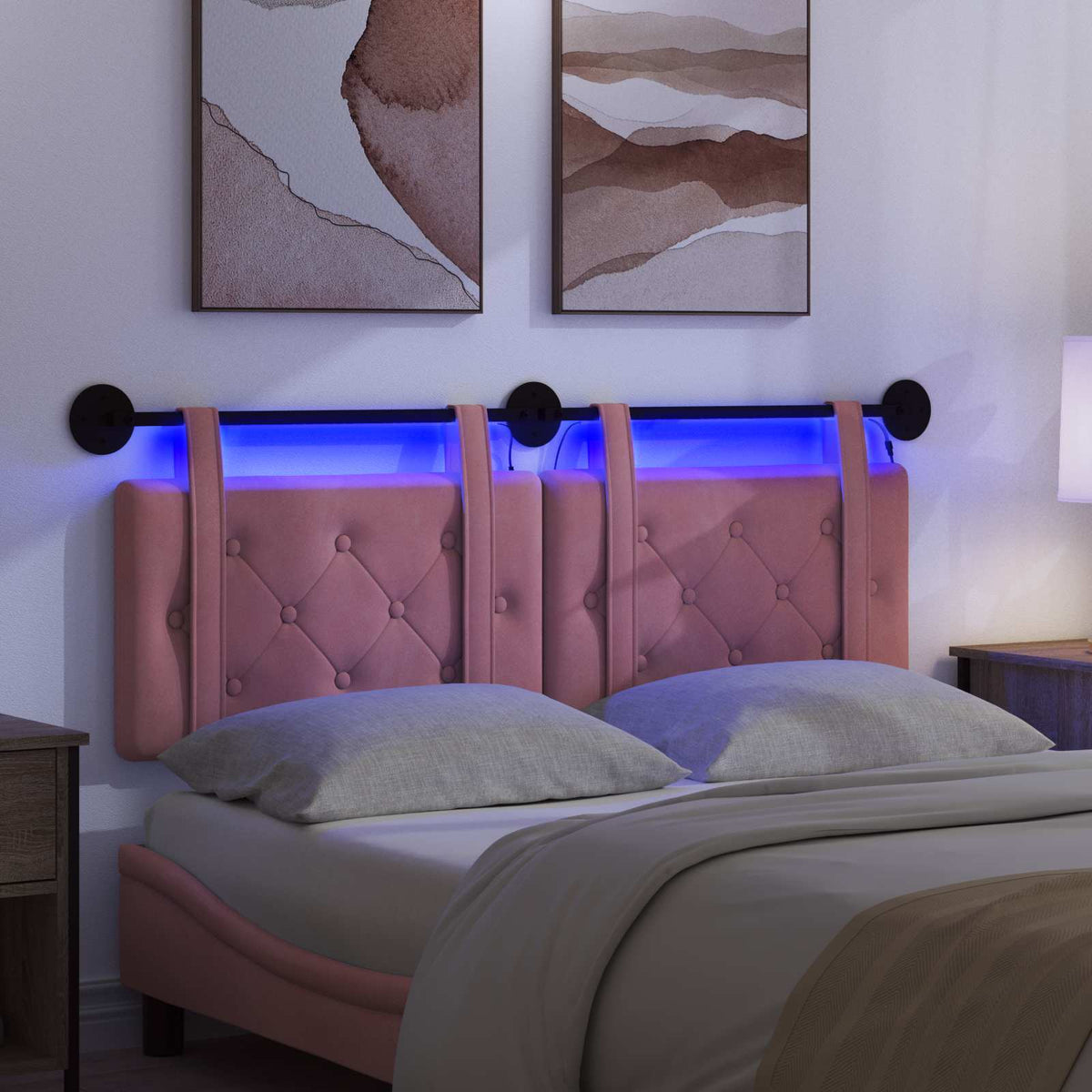 Testiera sospesa Con luce LED Rosa Velluto | homemem39