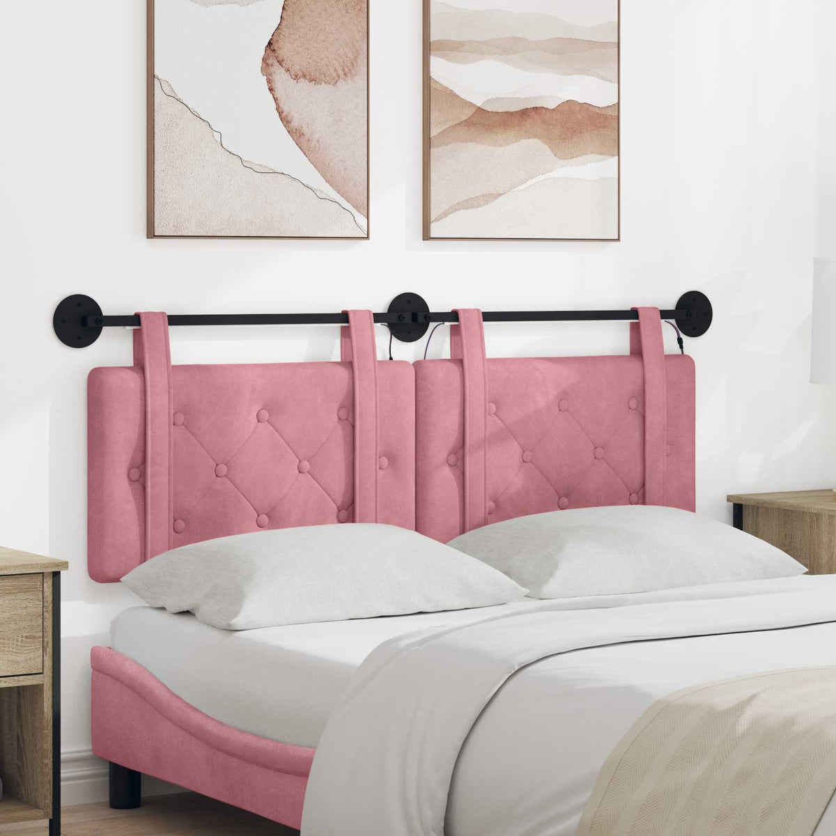 Testiera sospesa Con luce LED Rosa Velluto | homemem39