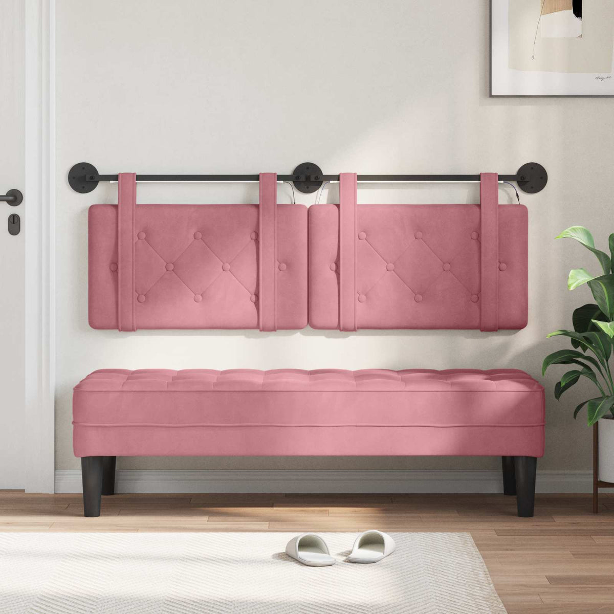 Testiera sospesa Con luce LED Rosa Velluto | homemem39