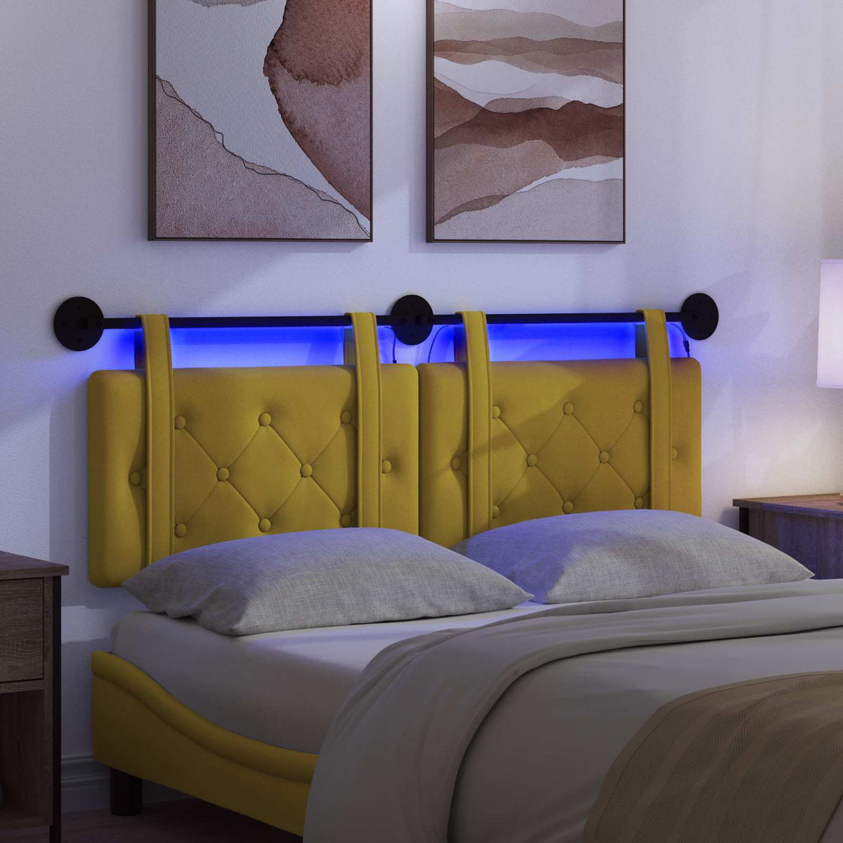 Testiera sospesa Con luce LED Giallo Velluto