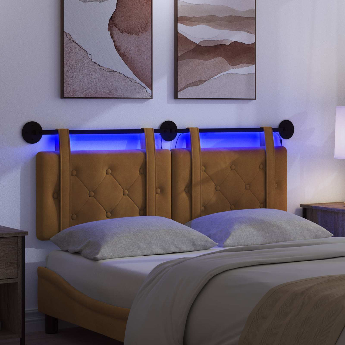Testiera sospesa Con luce LED Marrone Velluto | homemem39