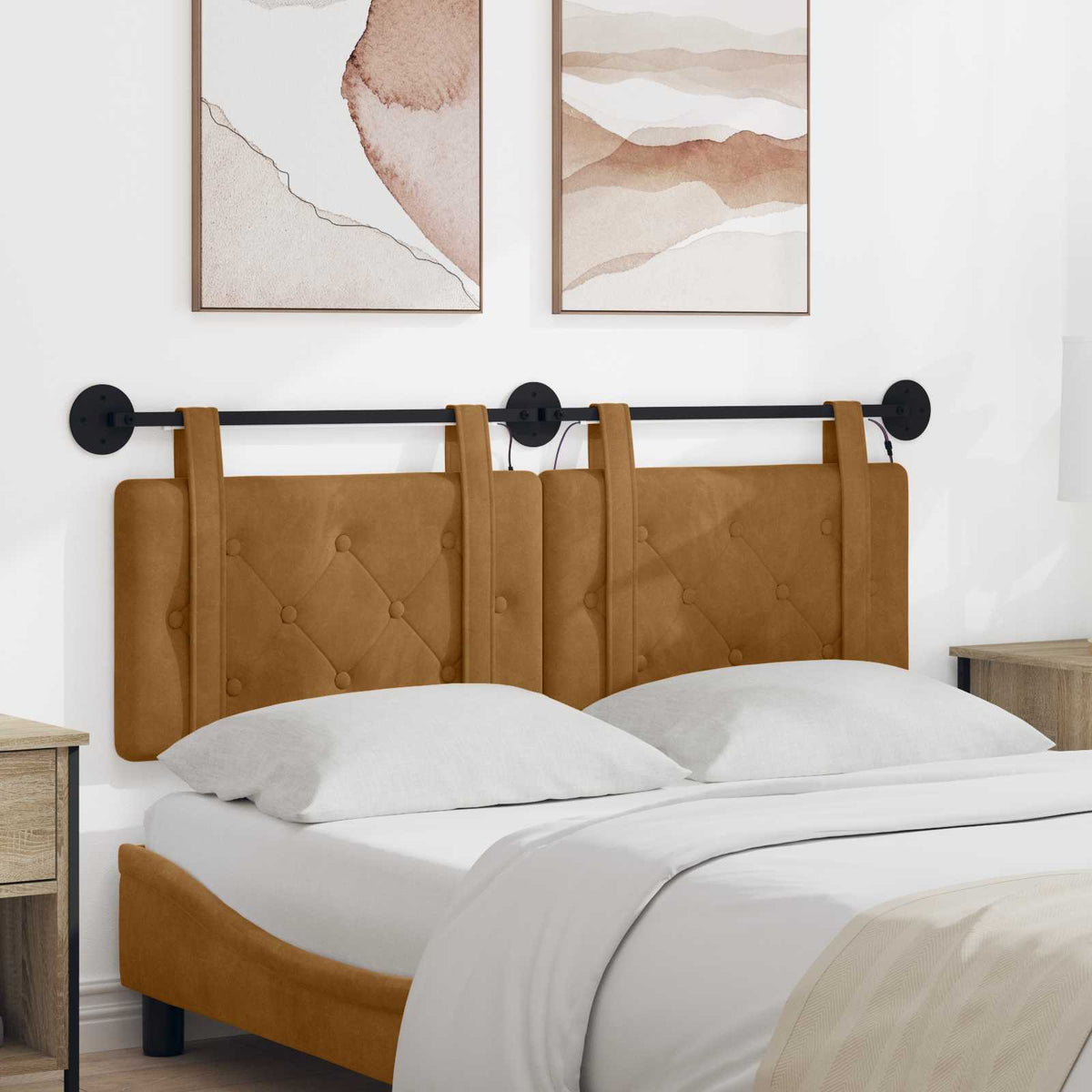 Testiera sospesa Con luce LED Marrone Velluto | homemem39
