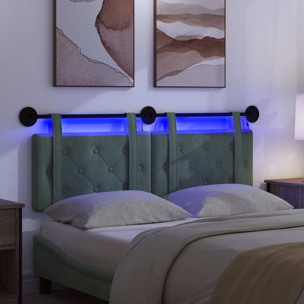 Testiera sospesa Con luce LED Verde Mare Velluto | homemem39
