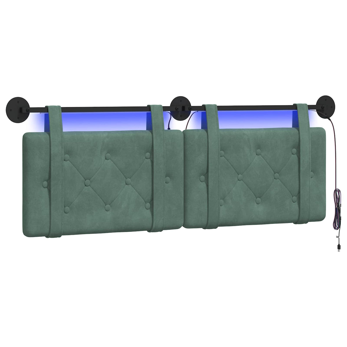 Testiera sospesa Con luce LED Verde Mare Velluto | homemem39