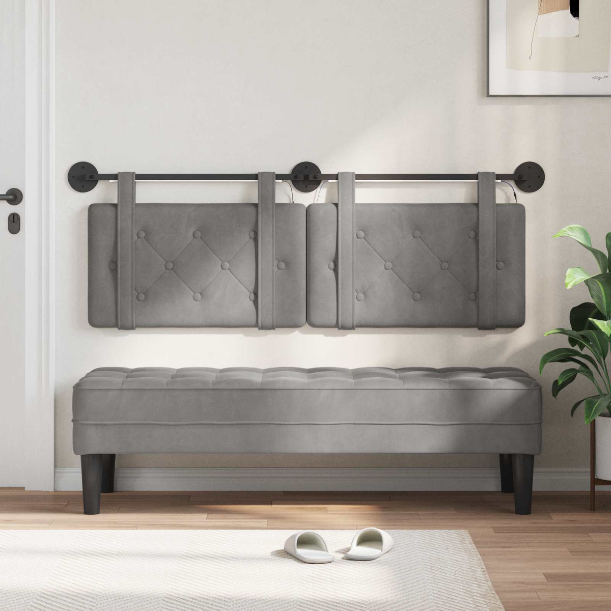 Testiera sospesa Con luce LED Grigio Chiaro Velluto