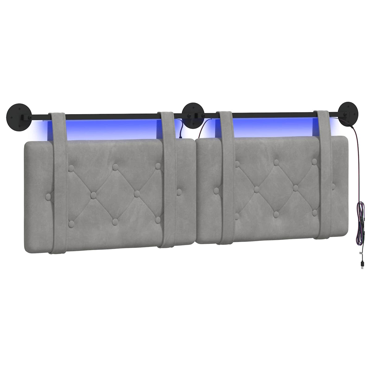 Testiera sospesa Con luce LED Grigio Chiaro Velluto