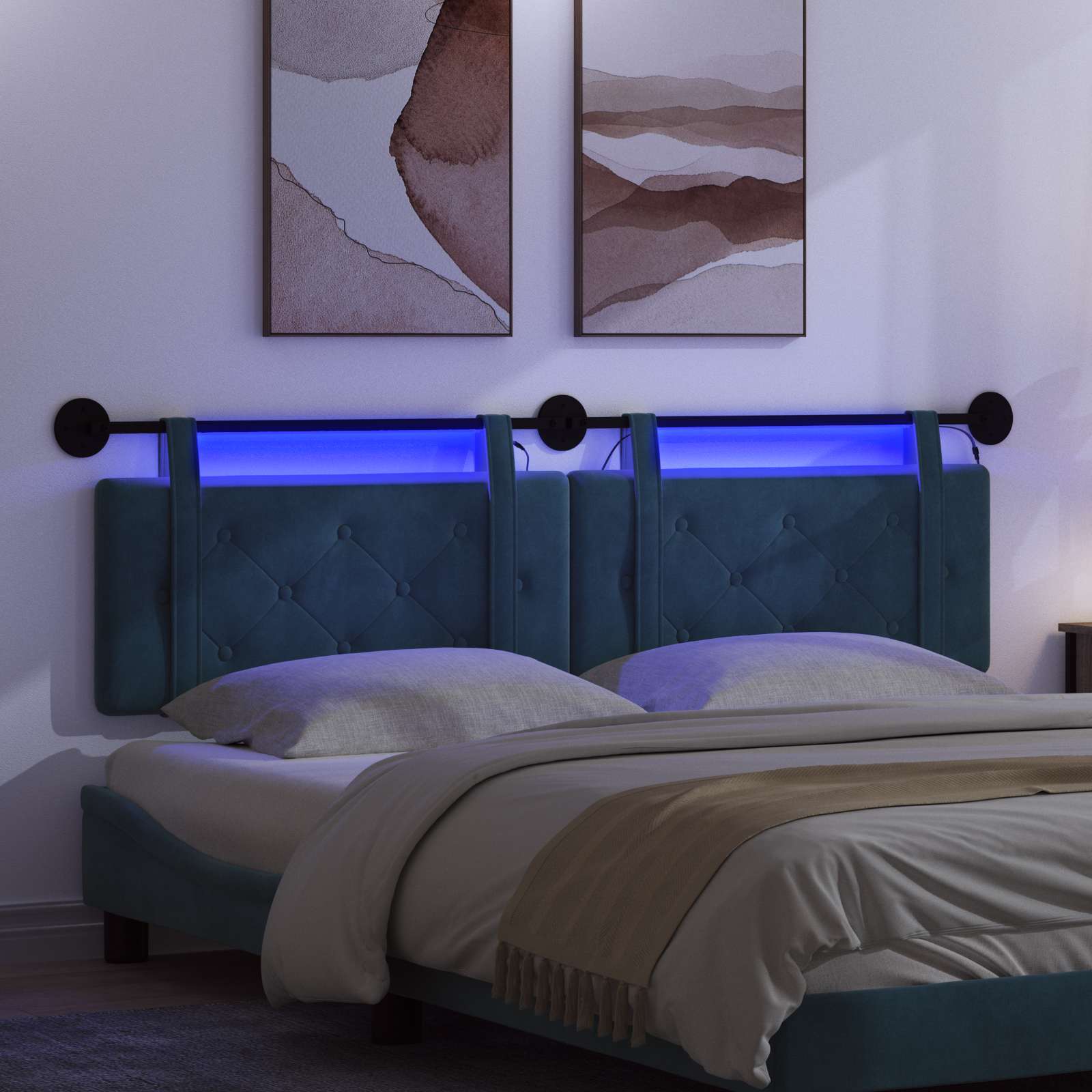 Testiera sospesa Con luce LED Blu Velluto | homemem39