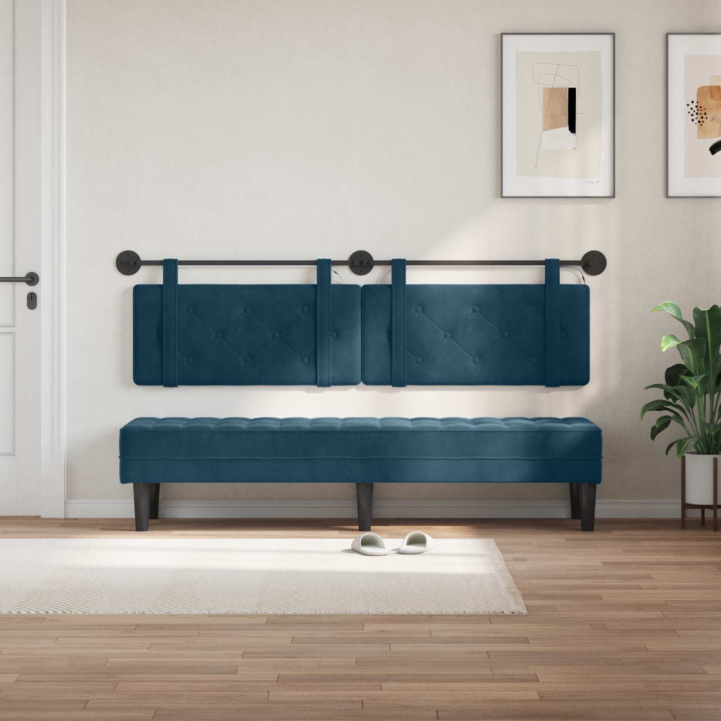 Testiera sospesa Con luce LED Blu Velluto | homemem39