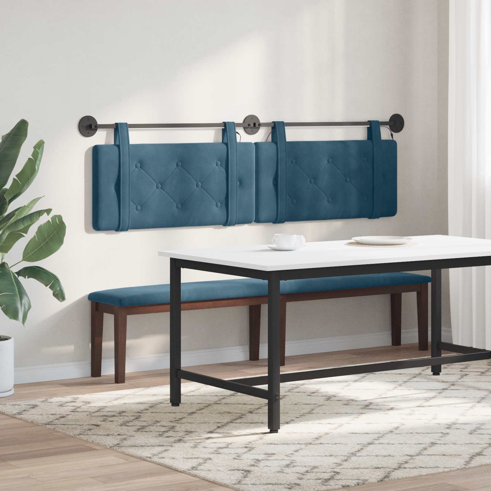 Testiera sospesa Con luce LED Blu Velluto | homemem39