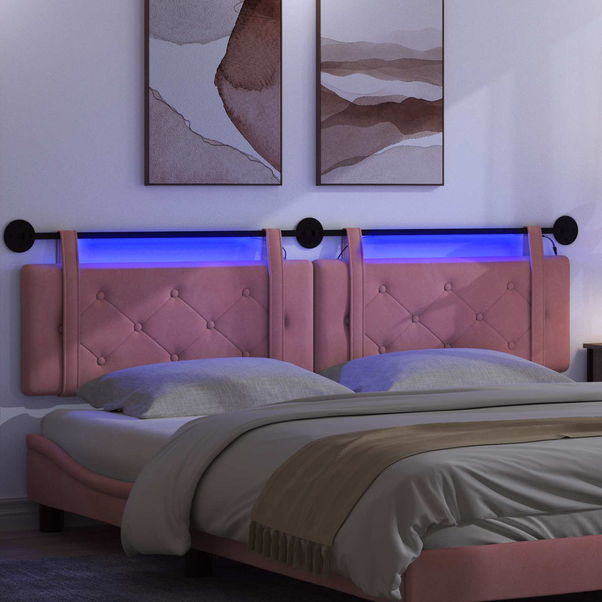 Testiera sospesa Con luce LED Rosa Velluto | homemem39