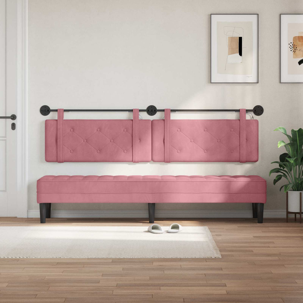 Testiera sospesa Con luce LED Rosa Velluto | homemem39