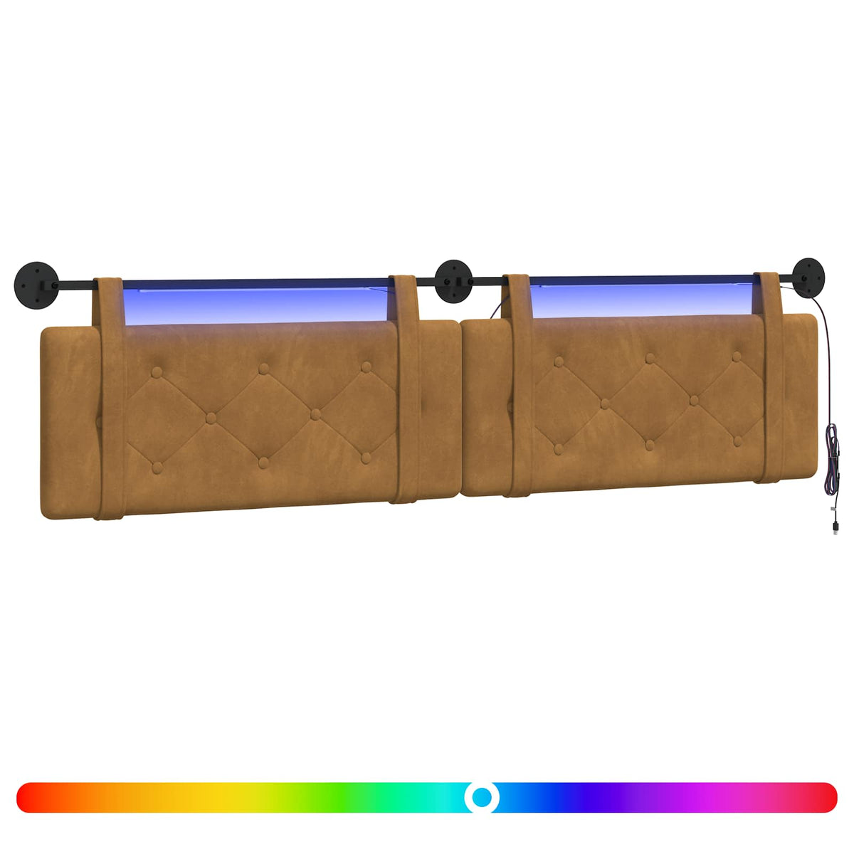 Testiera sospesa Con luce LED Marrone Velluto