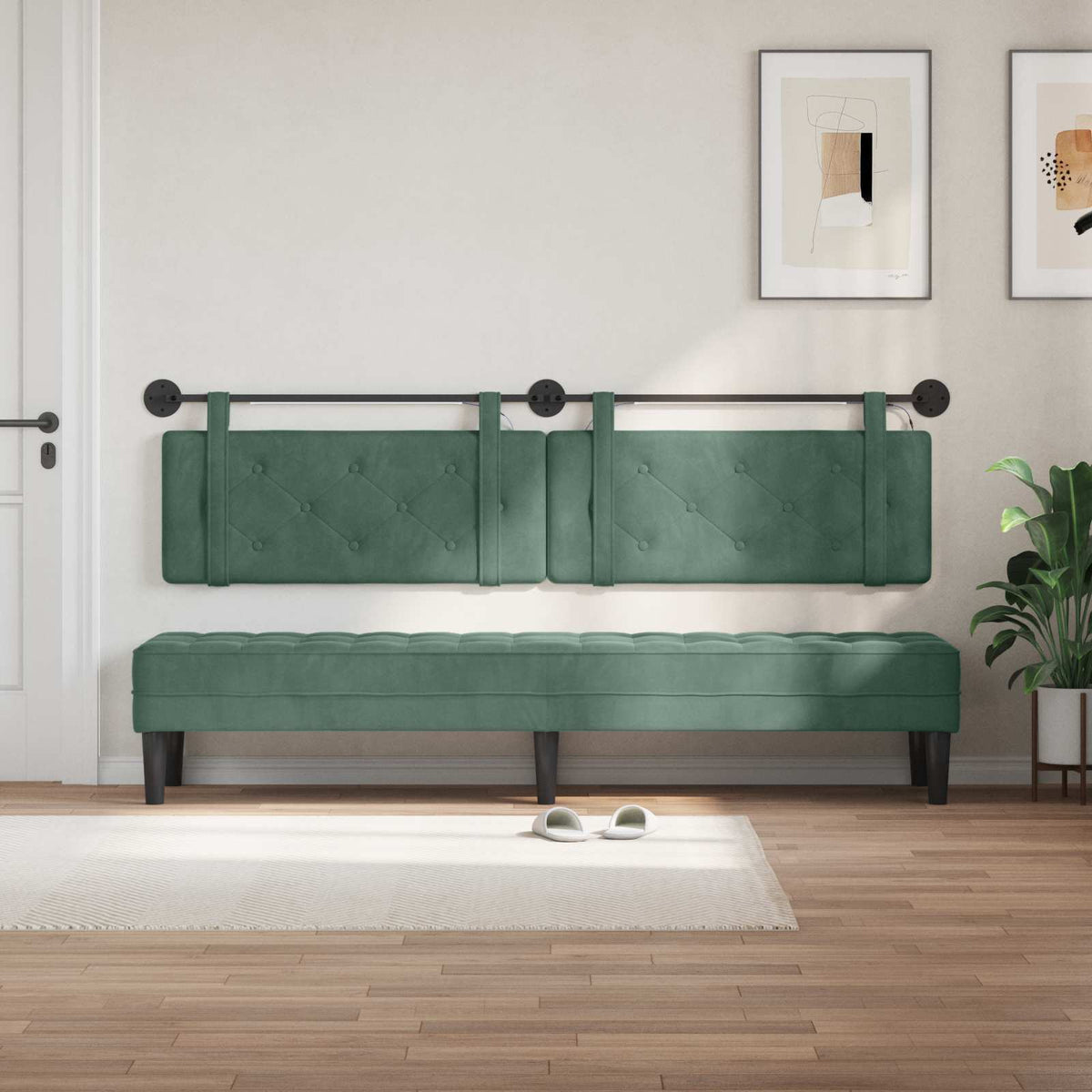 Testiera sospesa Con luce LED Verde Mare Velluto