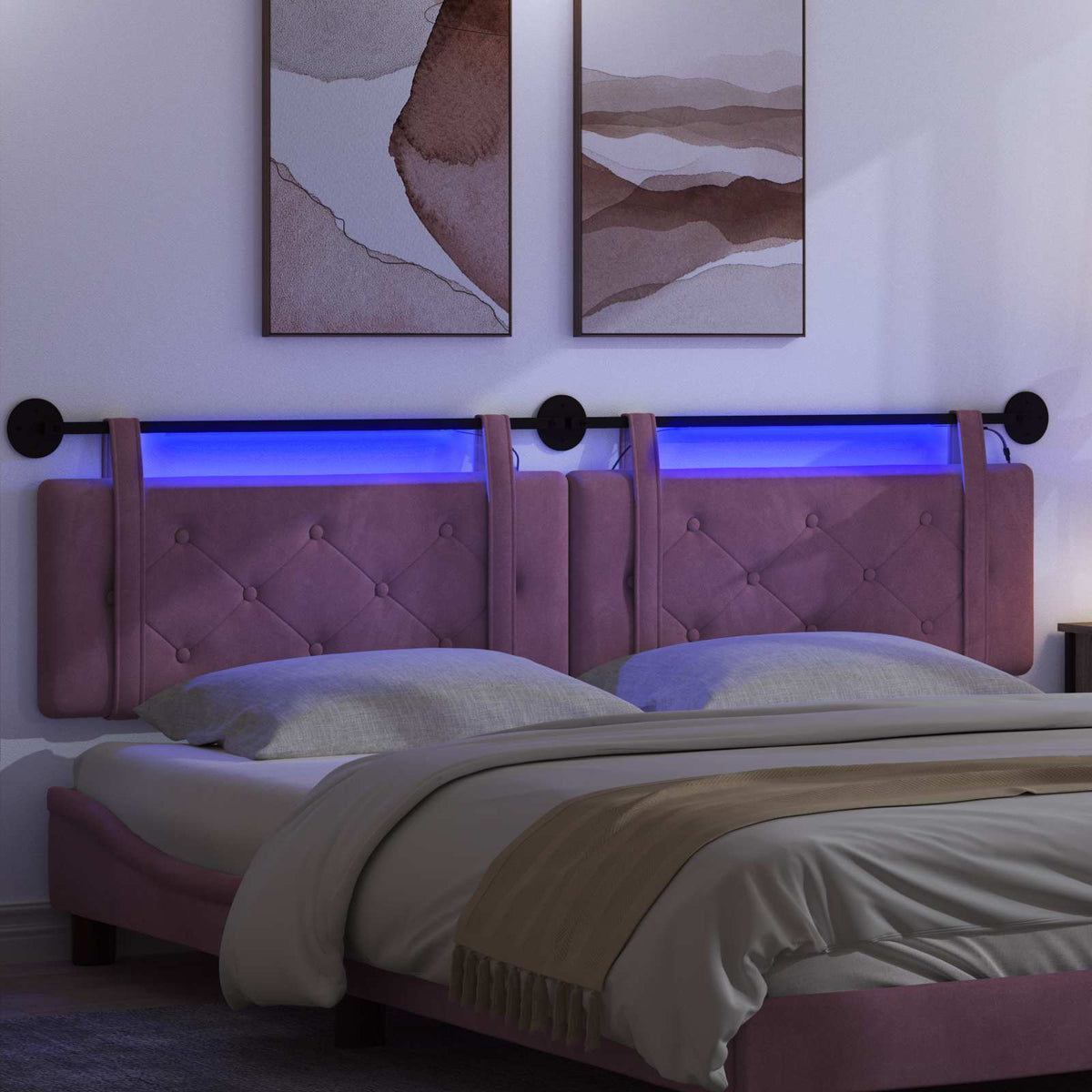 Testiera sospesa Con luce LED Viola Velluto