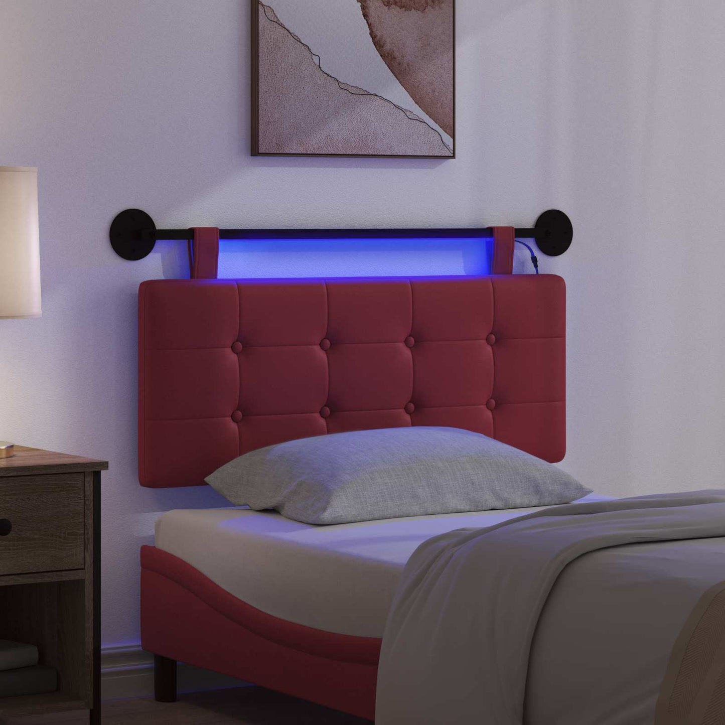 Testiera sospesa Con luce LED Rosso Vino Similpelle | homemem39