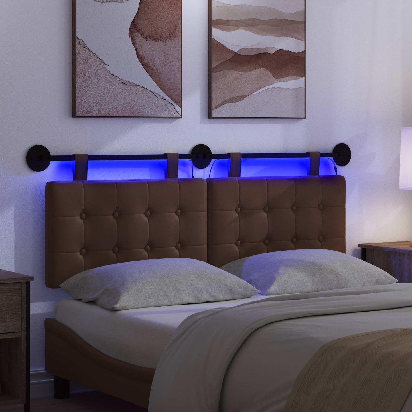 Testiera sospesa Con luce LED Marrone Similpelle | homemem39