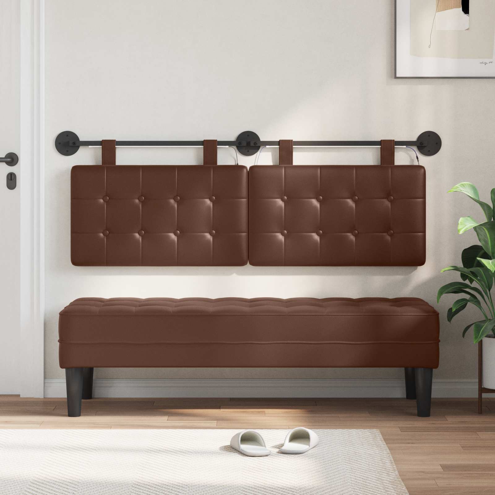 Testiera sospesa Con luce LED Marrone Similpelle | homemem39